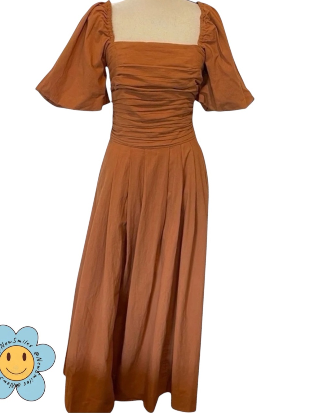 Free People Ain't She A Beaut Midi Dress Ruched Brown Size Small